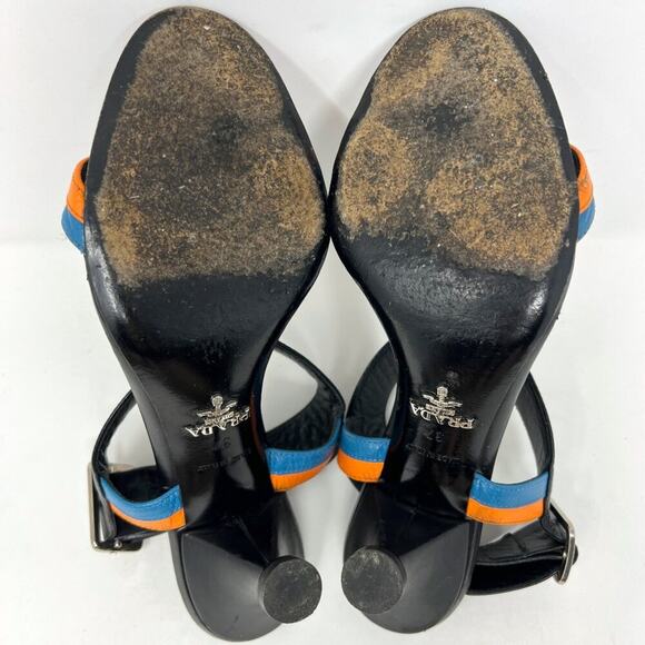 Prada Black Leather Chain-Link Colorblock Sandals – Size 37 - Picture 8 of 8